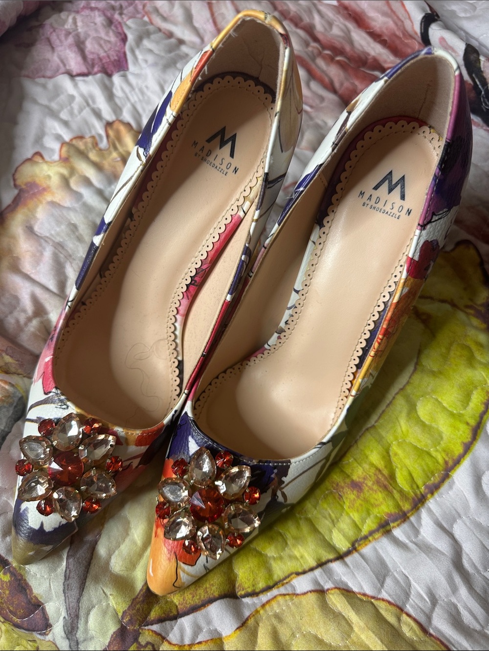 Madison Floral Pointed Toe Embellished Pumps in Multicolor